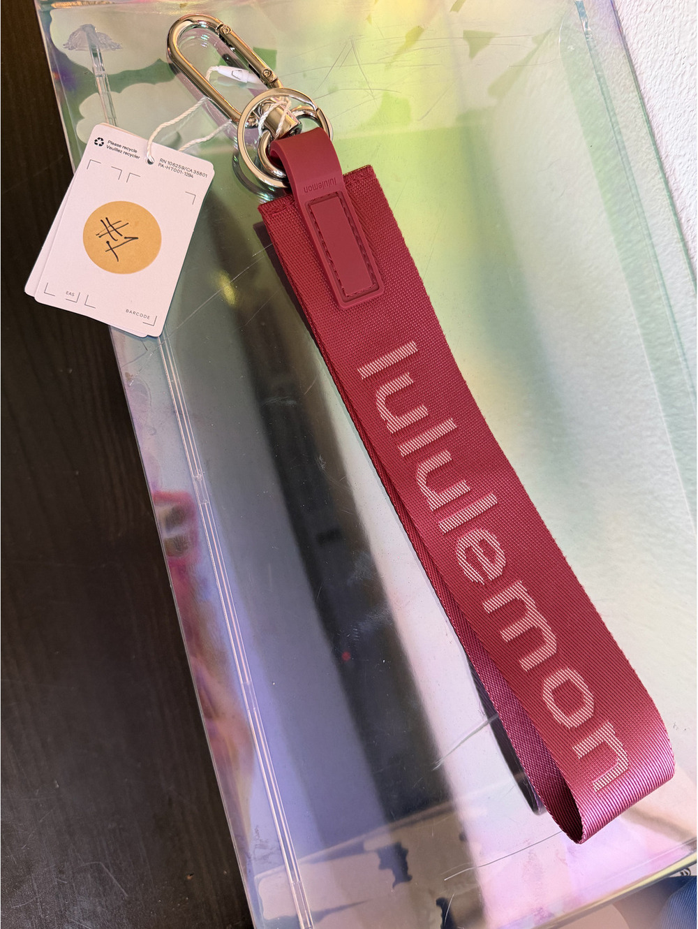 NWT lululemon Never Lost Keychain Cherry Ember Cranberry Silver